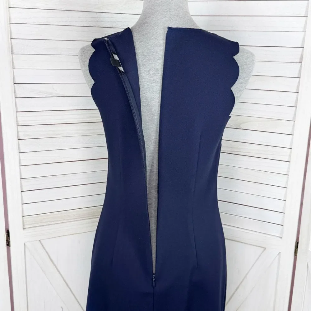 J. Crew Scallop Edge Shift‎ Dress Navy Blue 2 Nautical Preppy Mini Sleeveless